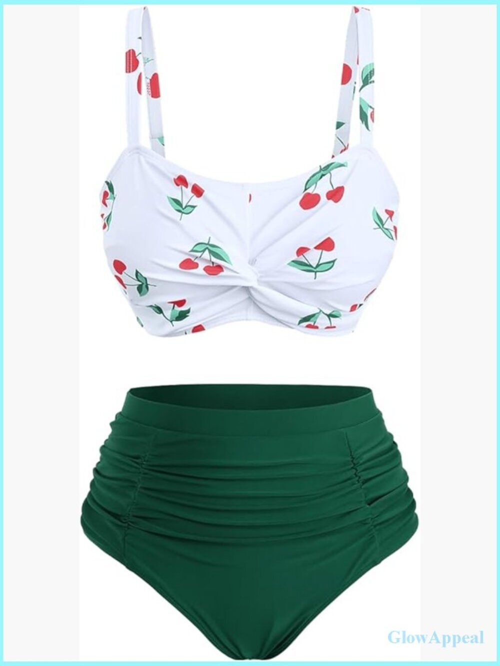 Plus Size High Waisted Bikini Set Cherry Print Twist Front Tummy Control